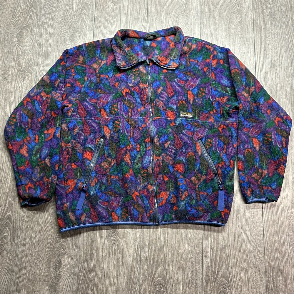 Vintage Contour Outdoor Fleece Jacket Mens Medium Full Zip Abstract Multi Color
